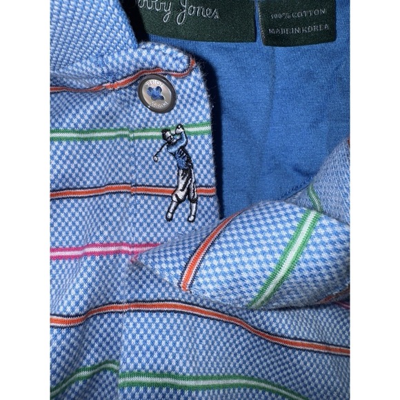 Bobby Jones Mens Polo Shirt Blue Stripe Golf Embroidered Button Casual Size L - Picture 3 of 3